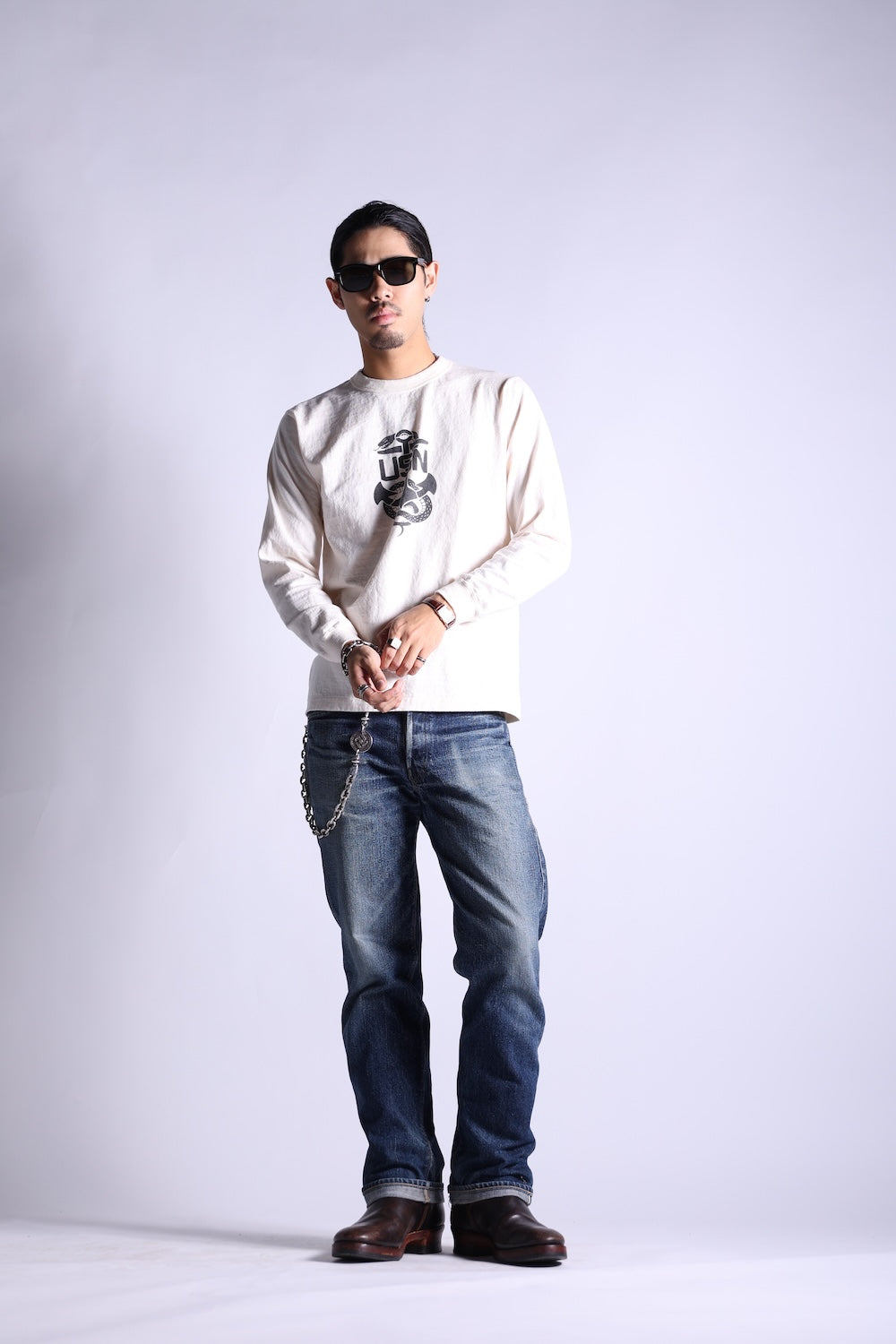 VINTAGE PRINT LONG TEE.26-01 VINTAGE CREAM