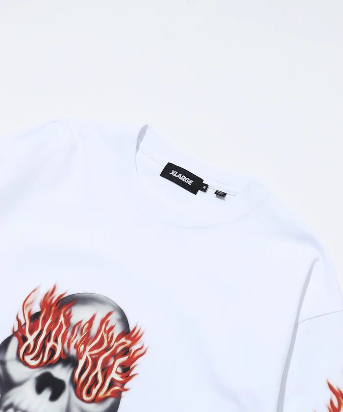 SKULL IN FLAMES L/S TEE - White
