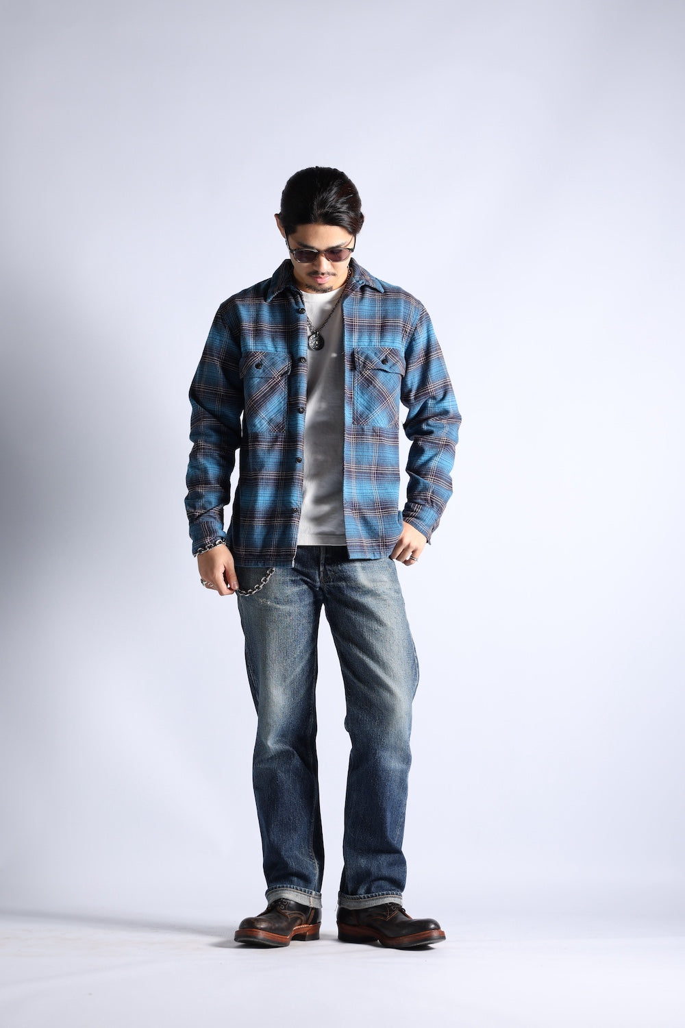 NAVY WORK SHIRTS BLUE CHK