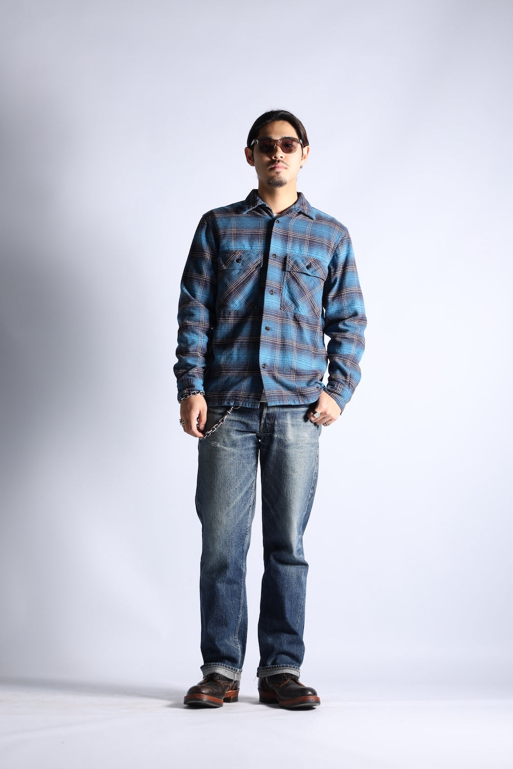 NAVY WORK SHIRTS BLUE CHK