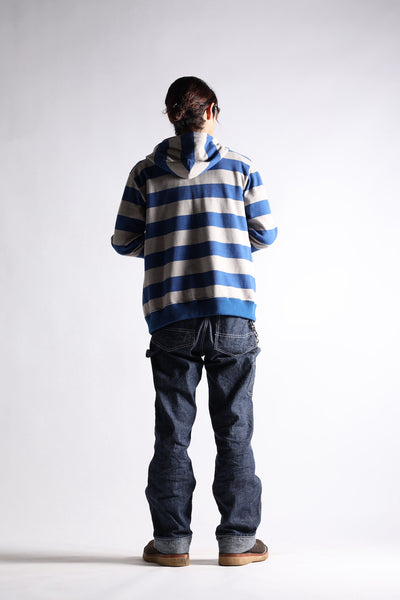 HEAVY BORDER HOODIE GREY/NVY