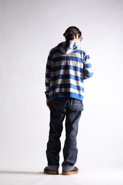 HEAVY BORDER HOODIE GREY/NVY