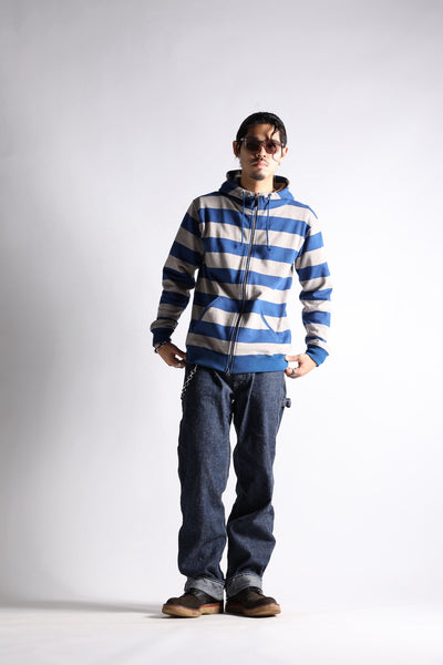 HEAVY BORDER HOODIE GREY/NVY