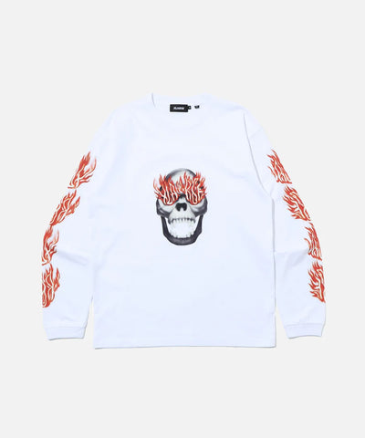 SKULL IN FLAMES L/S TEE - White