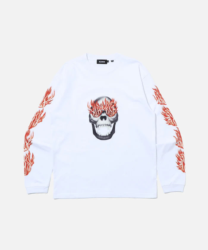 SKULL IN FLAMES L/S TEE - White