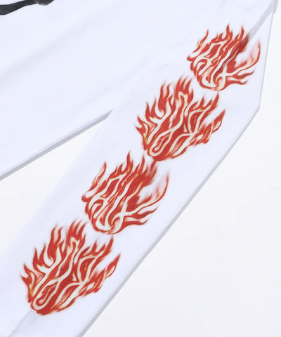 SKULL IN FLAMES L/S TEE - White