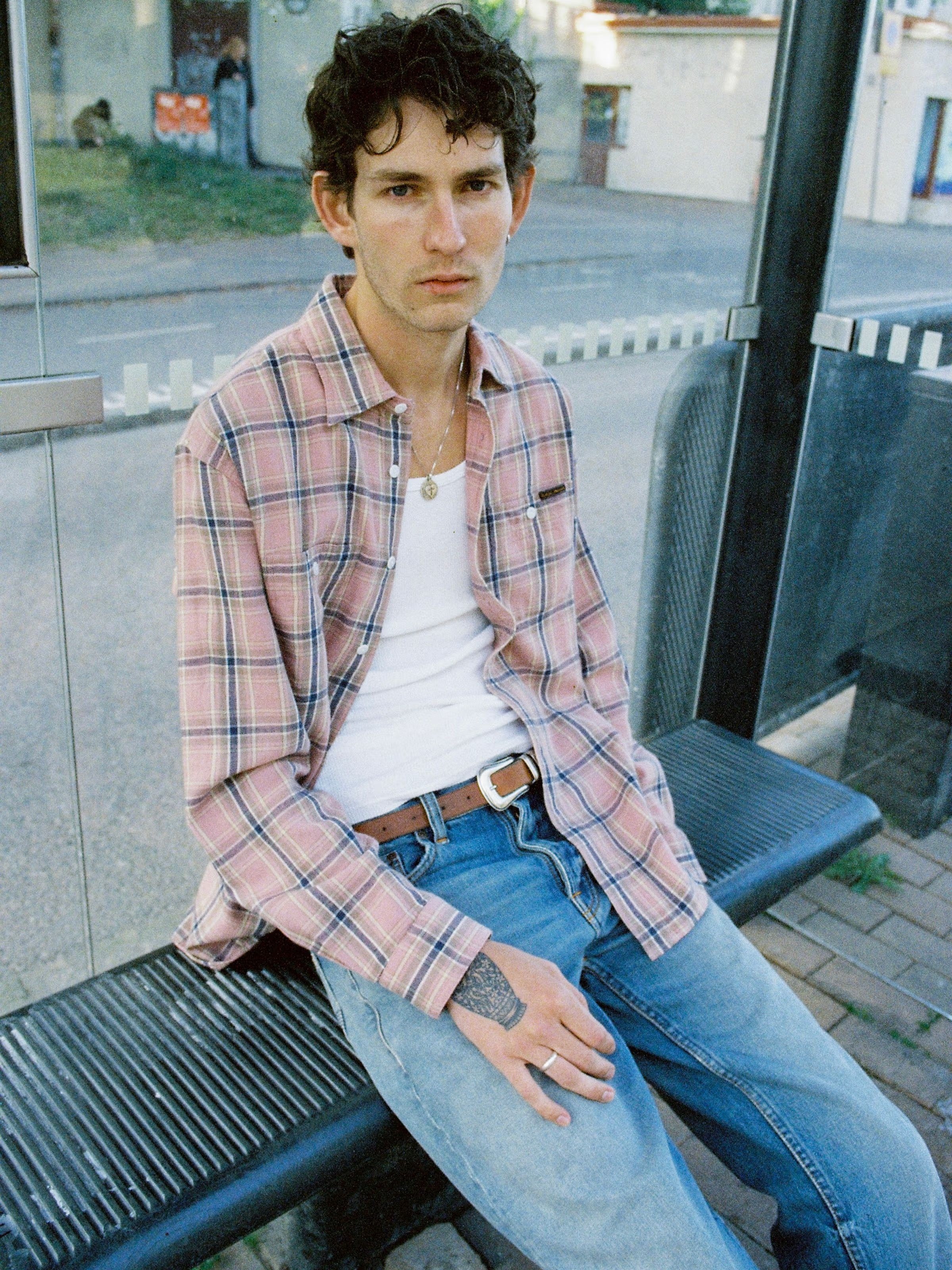 JULIAN WORKER SHIRT Checked-Dusty Pink