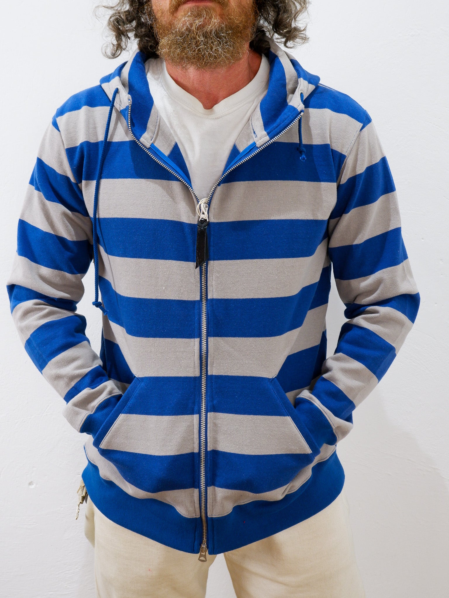 HEAVY BORDER HOODIE GRY/NVY