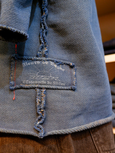 FLEURS DE BAGNE × the LowDown x Blaudruck Koo´ „Le Sweat Jo le Boxeur“ – Vintage Crewneck Sweatshirt – Indigo Overdye