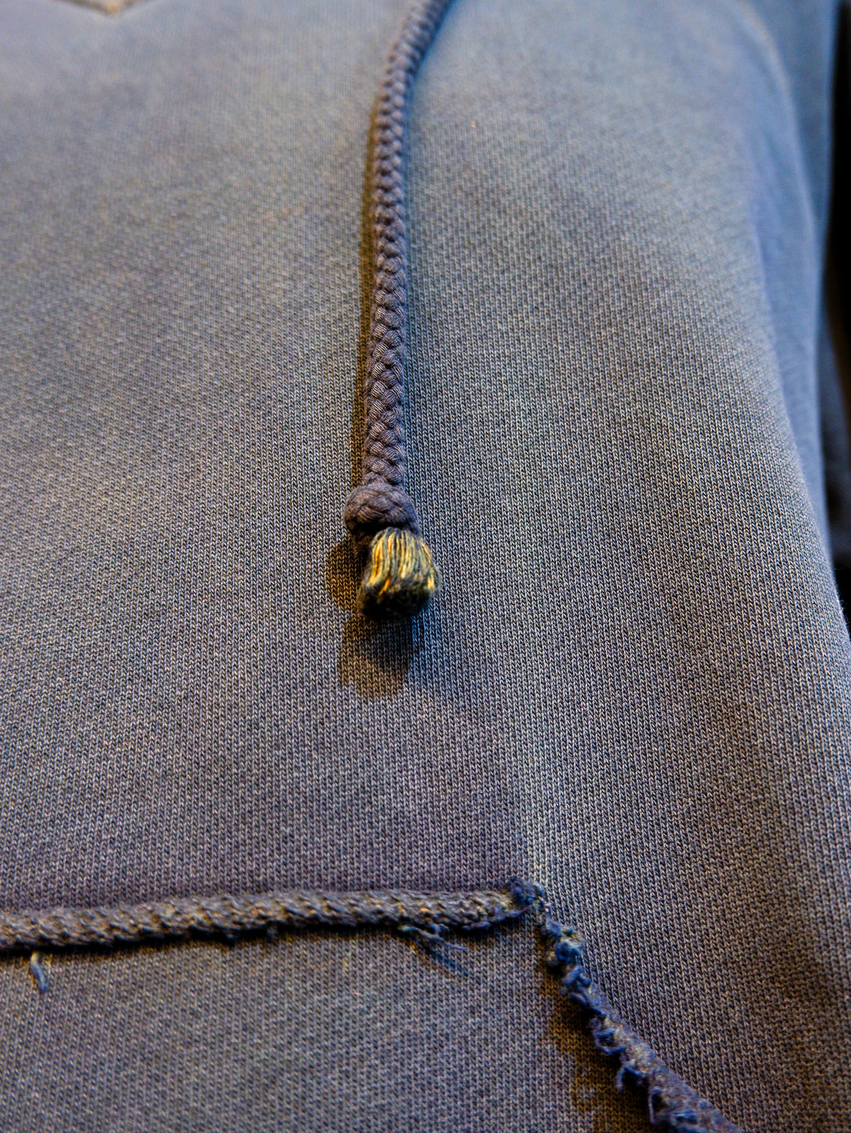 FLEURS DE BAGNE × the LowDown x Blaudruck Koo´ Boxing Hooded Sweatshirt 3/4 Sleeves „BASIC VINTAGE“ – Indigo Overdye