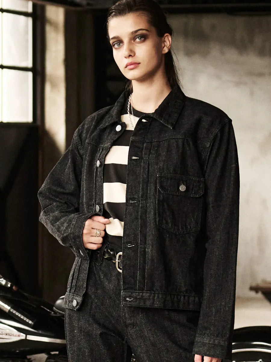 FN-OJ-DB001 12,5oz BLACK DENIM JACKET-40´s MODEL