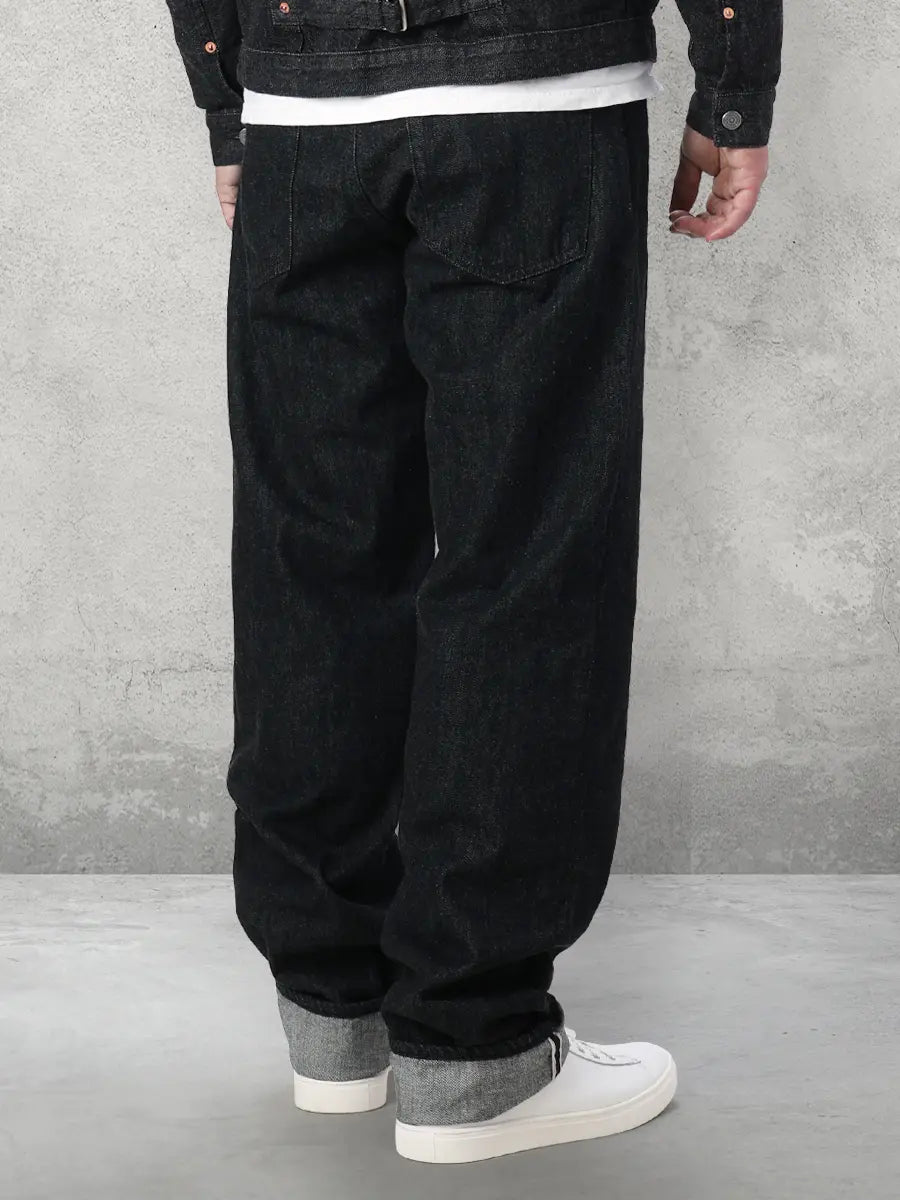 FN-PA-DB004 12.5oz BLACK SELVEDGE DENIM WIDE TAPERED PANTS