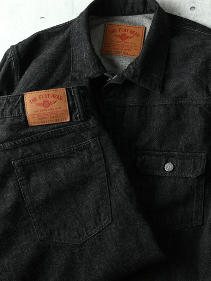 FN-PA-DB004 12.5oz BLACK SELVEDGE DENIM WIDE TAPERED PANTS