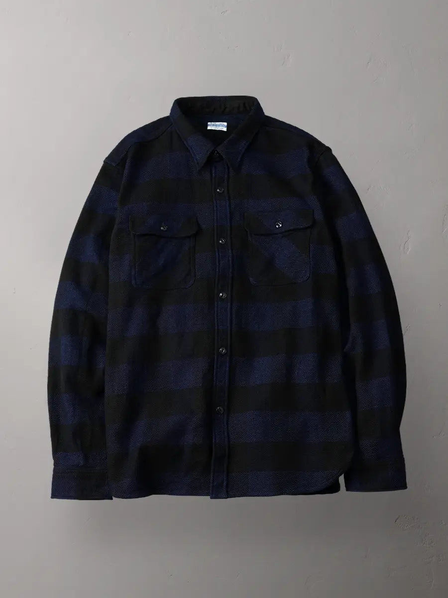 FN-SNR-101LSP INDIGO BLOCK CHECK FLANNEL WORK SHIRT