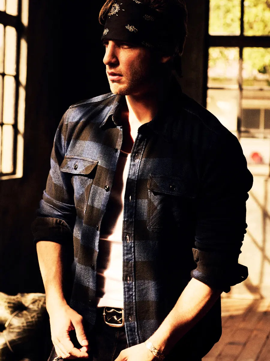 FN-SNR-101LSP INDIGO BLOCK CHECK FLANNEL WORK SHIRT