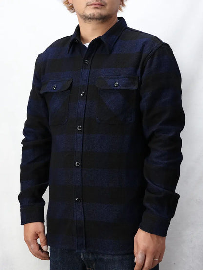 FN-SNR-101LSP INDIGO BLOCK CHECK FLANNEL WORK SHIRT