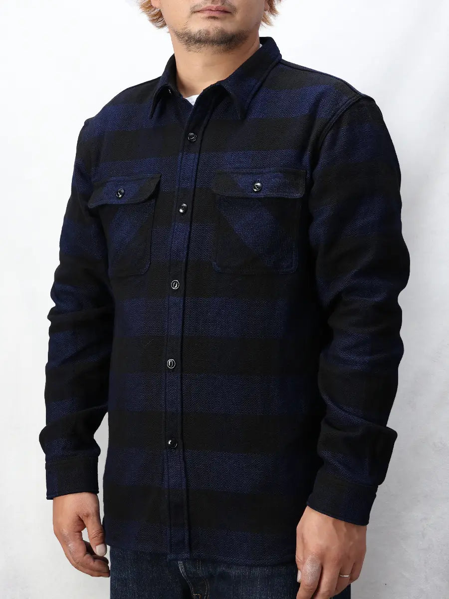 FN-SNR-101LSP INDIGO BLOCK CHECK FLANNEL WORK SHIRT