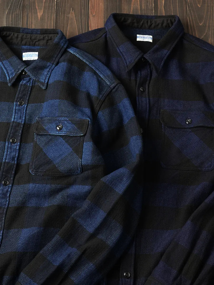 FN-SNR-101LSP INDIGO BLOCK CHECK FLANNEL WORK SHIRT