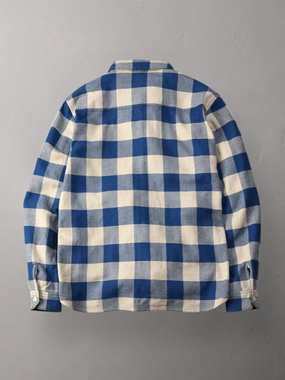 FN-SNR-101L Block Check Flannel Shirt, White/Blue