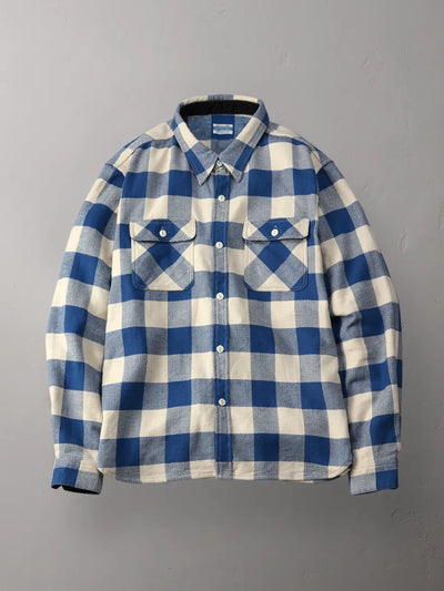 FN-SNR-101L Block Check Flannel Shirt, White/Blue