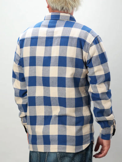 FN-SNR-101L Block Check Flannel Shirt, White/Blue