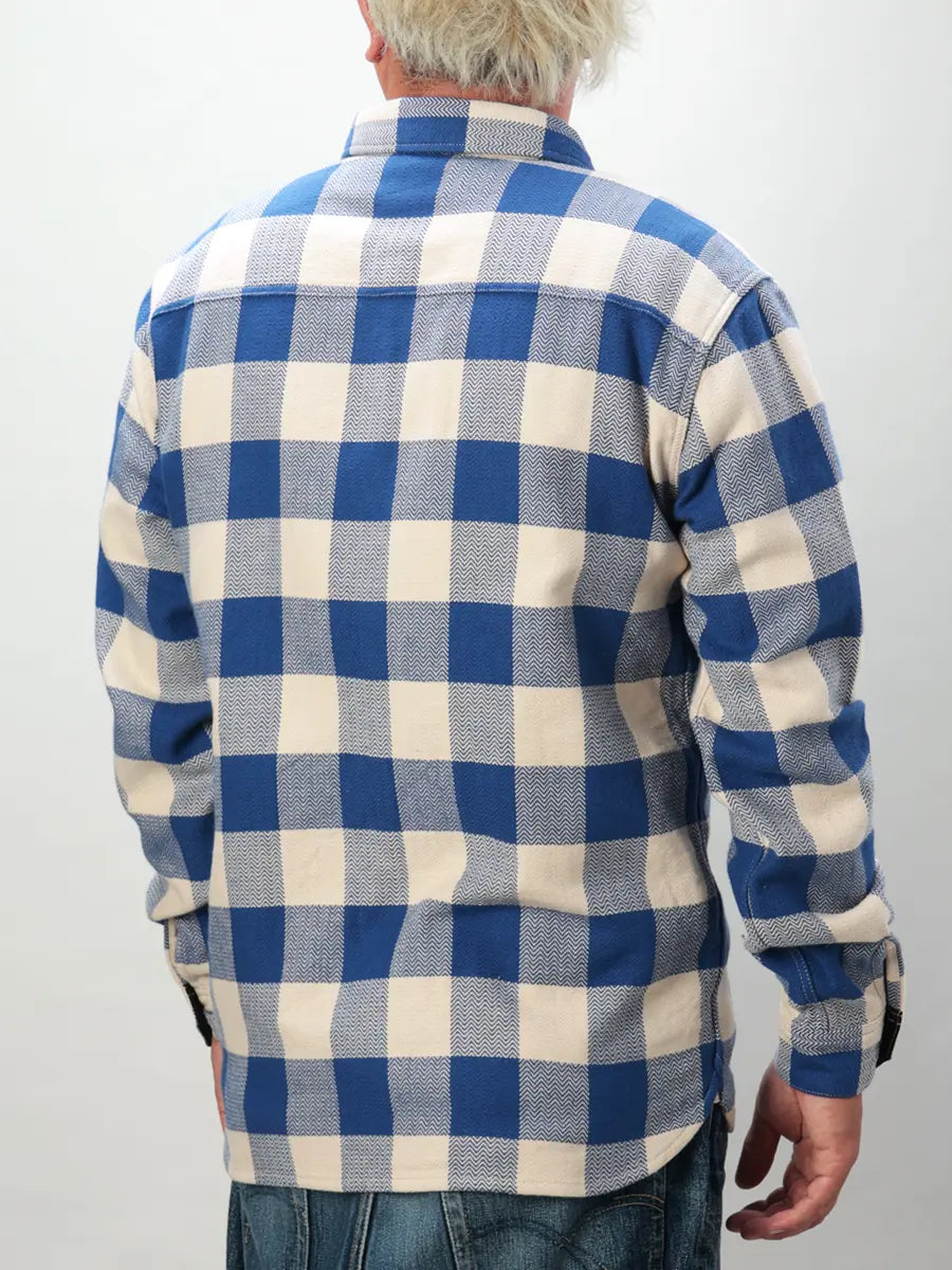 FN-SNR-101L Block Check Flannel Shirt, White/Blue