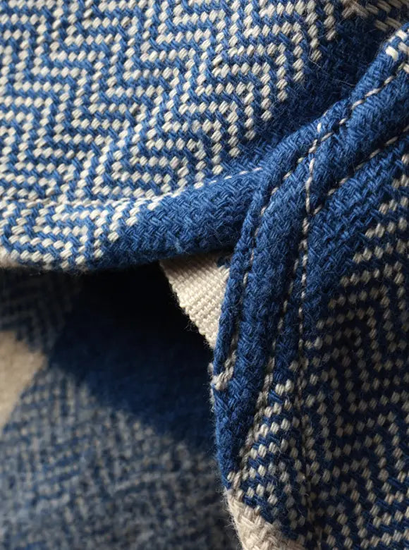 FN-SNR-101L Block Check Flannel Shirt, White/Blue