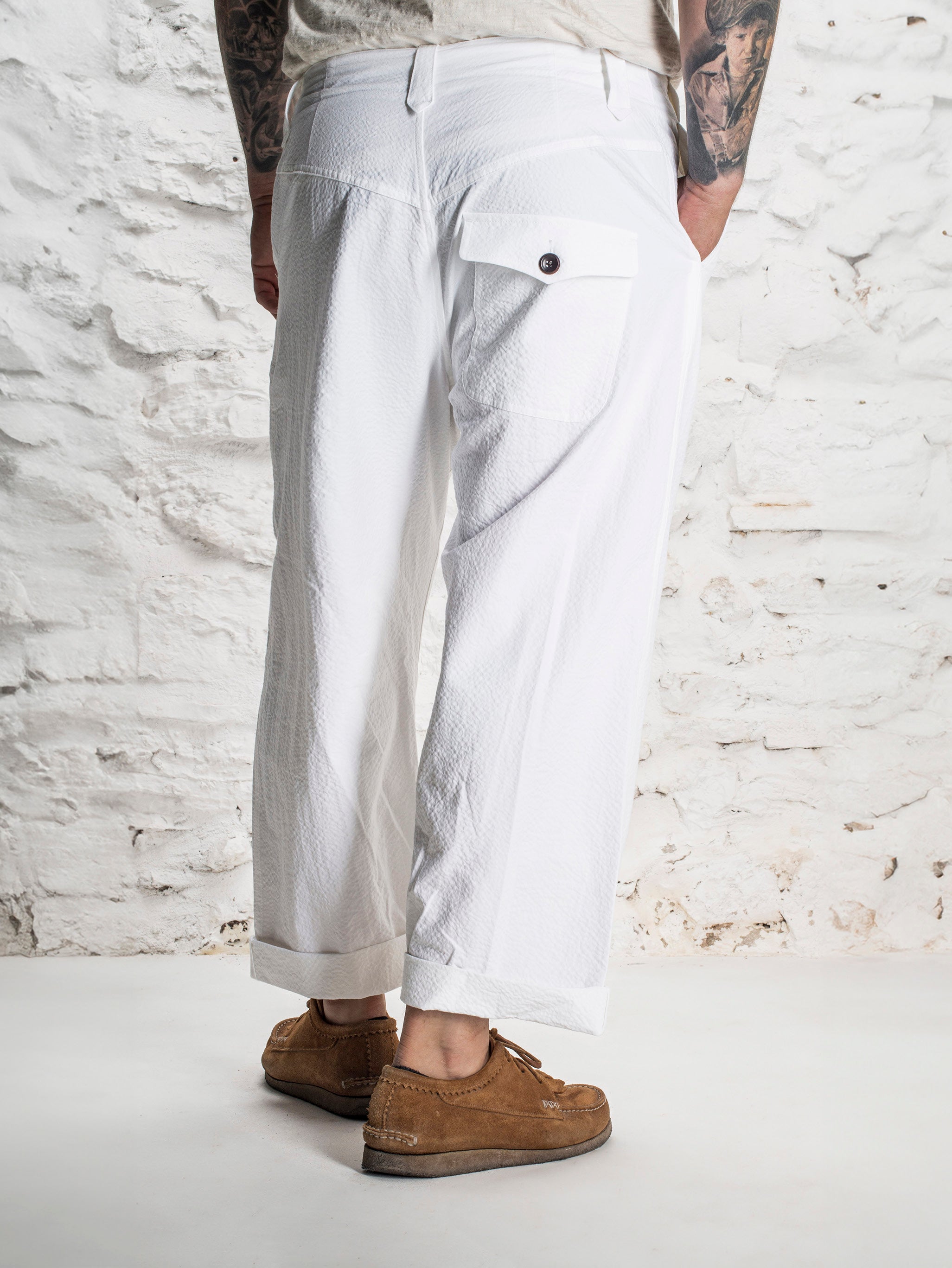 „LE NERVI“ Seersucker White – Französische Workwear Hose