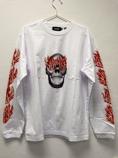 SKULL IN FLAMES L/S TEE - White