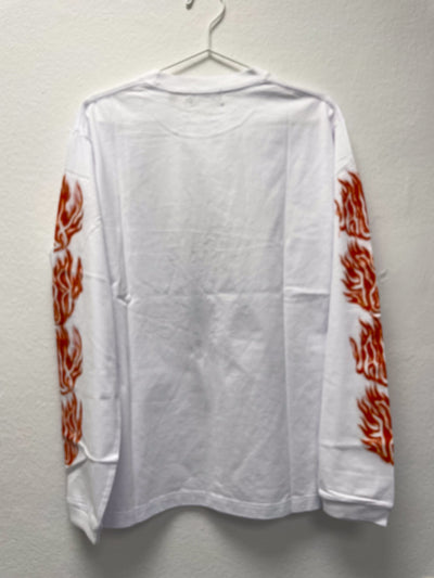 SKULL IN FLAMES L/S TEE - White