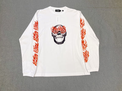 SKULL IN FLAMES L/S TEE - White