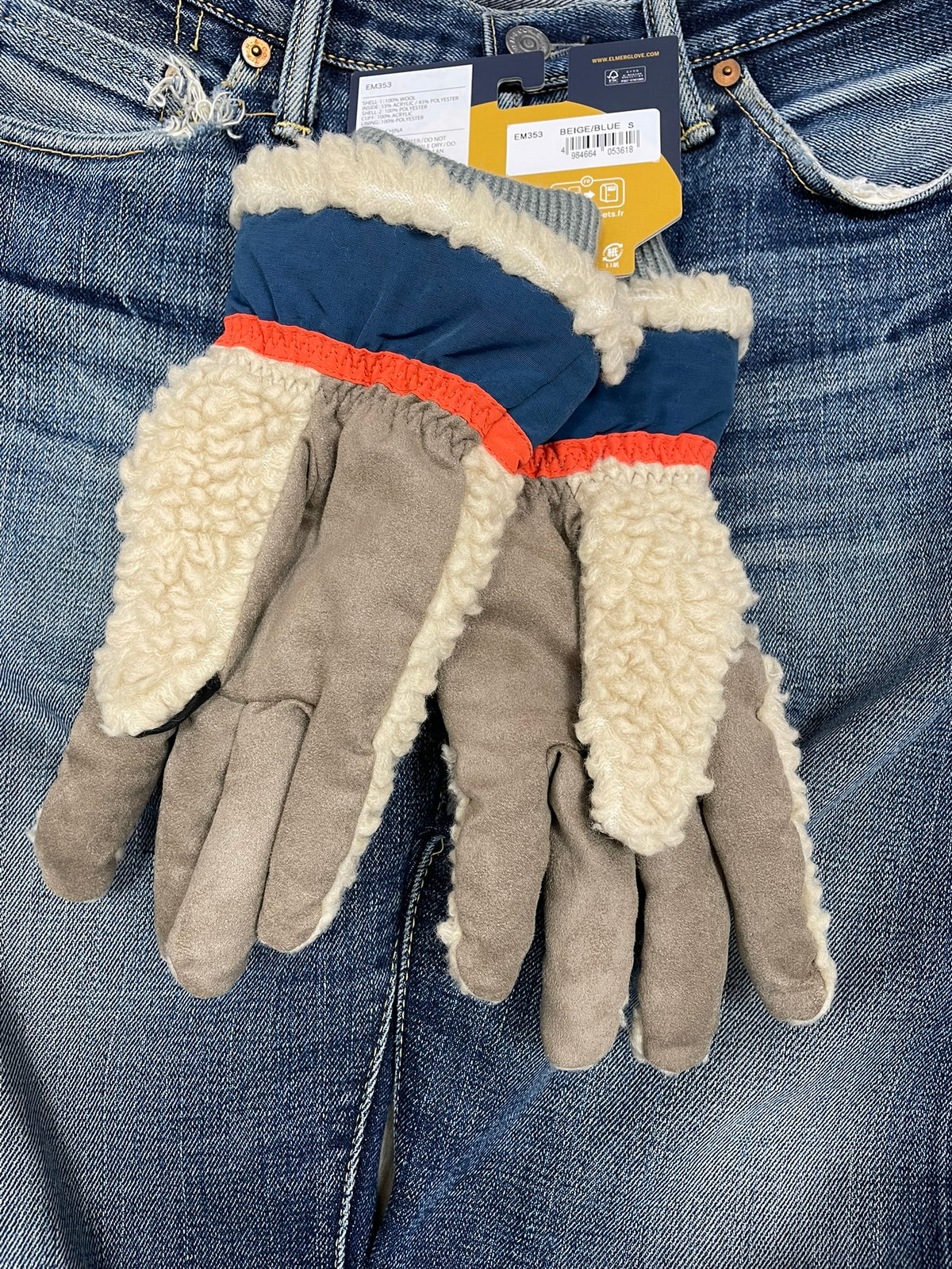 EM353 TEDDY GLOVE Beige/Blue