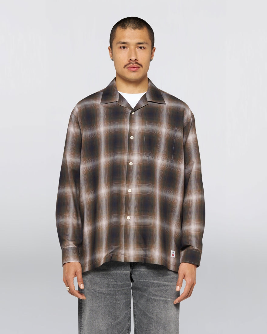 OPEN COLLAR SHIRT– Hombre Plaid - Brown / Grey